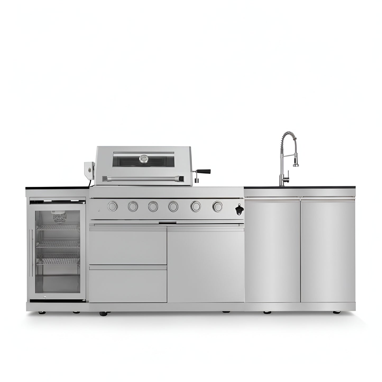 46 In. 4-Burner Propane Gas Grill Island Outdoor Kitchen in Stainless Steel with Refrigerator, Sink