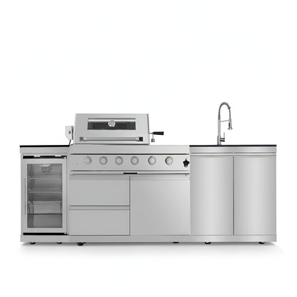 46 In. 4-Burner Propane Gas Grill Island Outdoor Kitchen in Stainless Steel with Refrigerator, Sink