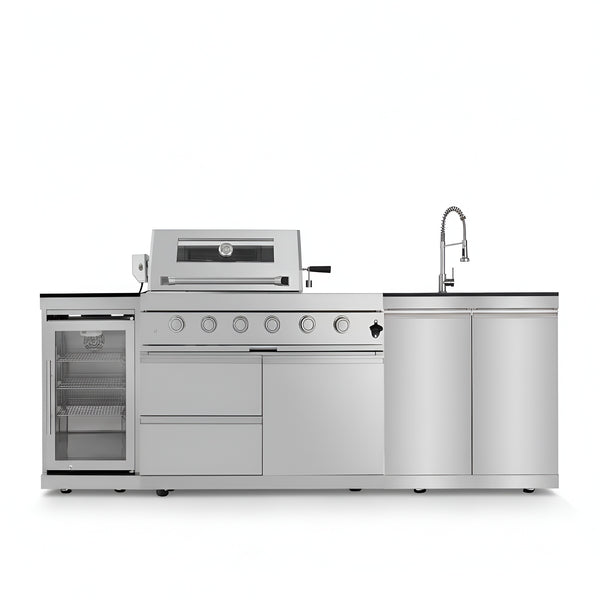 46 In. 4-Burner Propane Gas Grill Island Outdoor Kitchen in Stainless Steel with Refrigerator, Sink