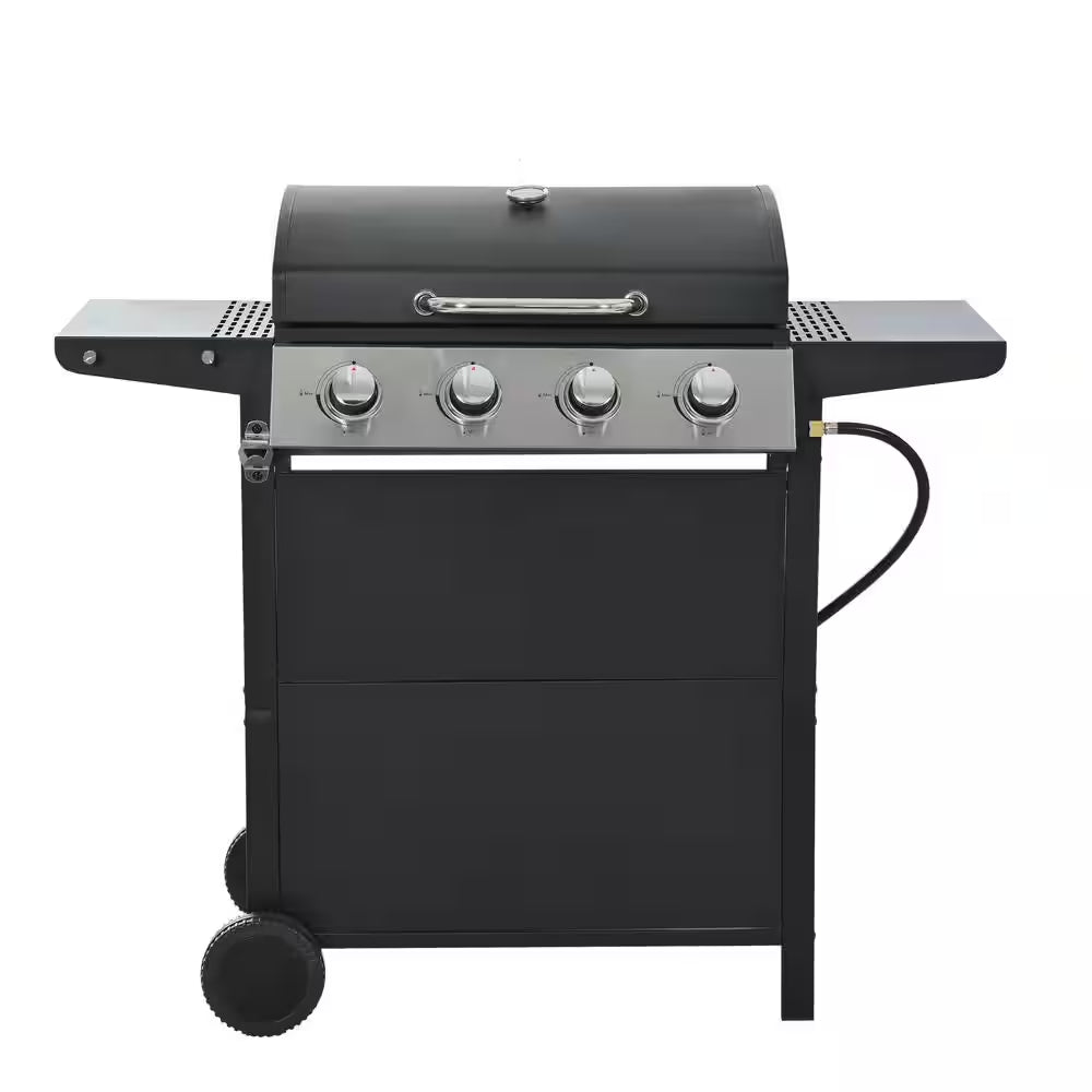 4-Burner Portable Propane Tabletop Barbecue Grill Stainless Steel Gas Grill in Black for Camping