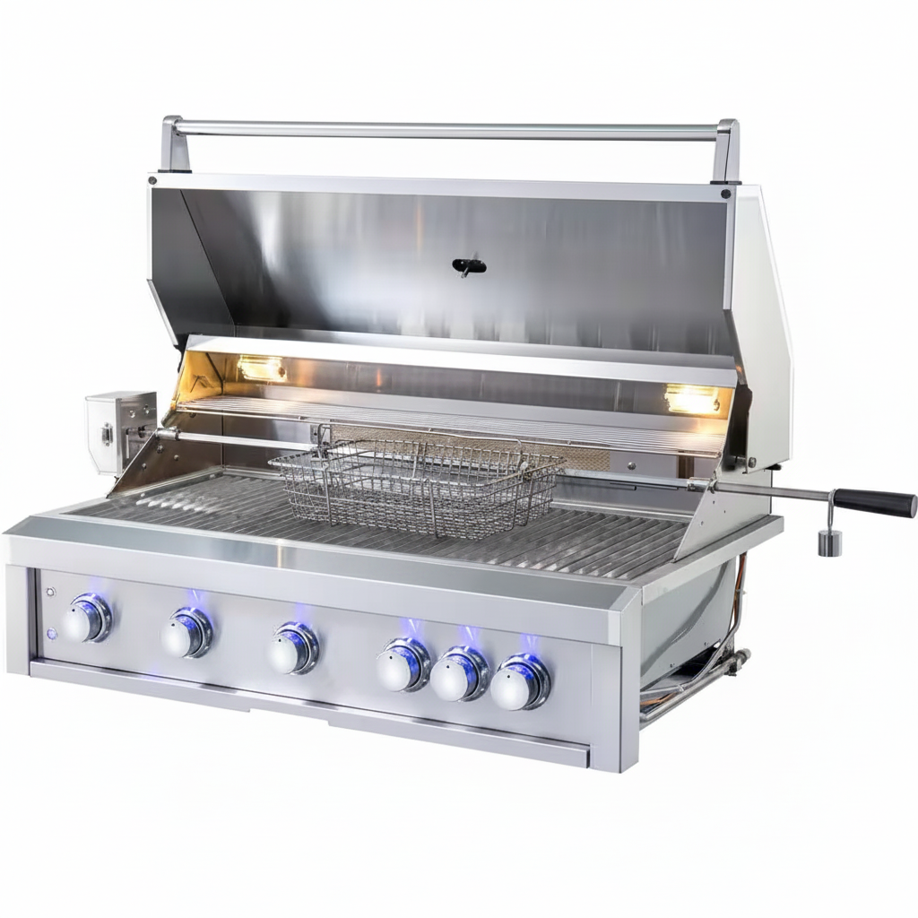 40 In. 5-Burner Built-In Natural Gas Grill in Stainless Steel with 1 Infrared Burner